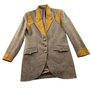 Women’s Two-Tone Tweed Blazer with Mustard Suede Trim